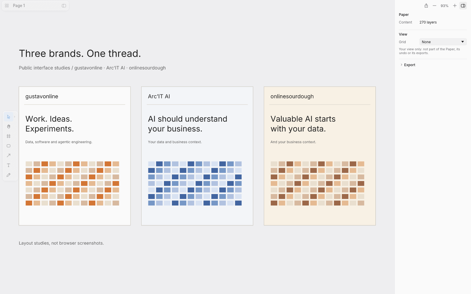 Public brand and interface studies on the native canvas.